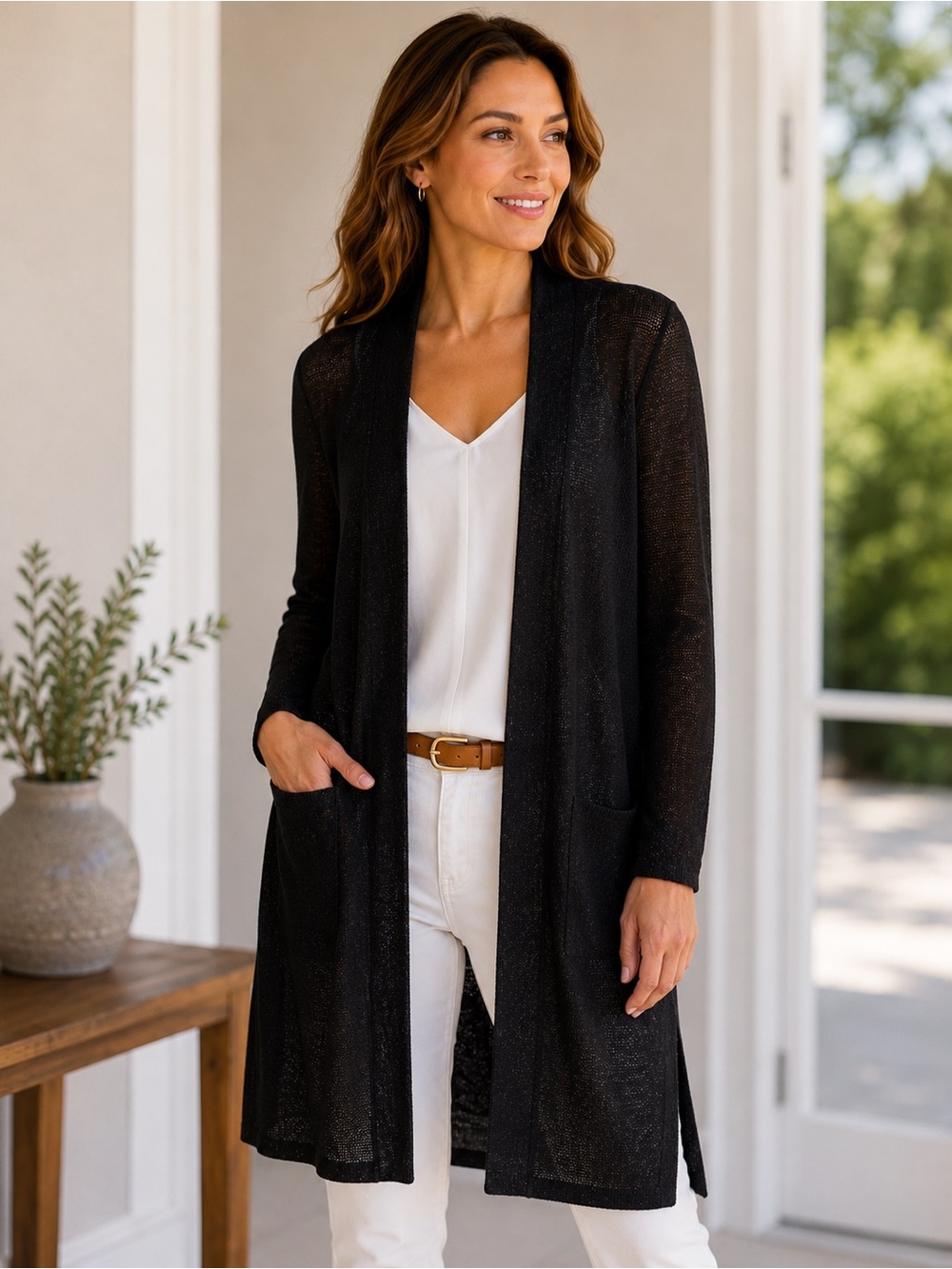 J Jill Black Open-Front Longline Women’s Sweater Cardigan size M